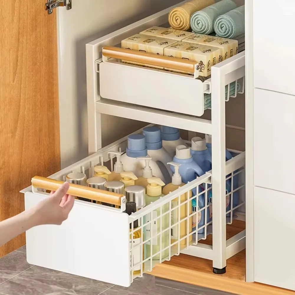 Kitchen Sink Storage Rack Carbon Steel Bathroom Cabinet Cosmetics Seasonings Tableware Countertop Rack Bathroom Storage