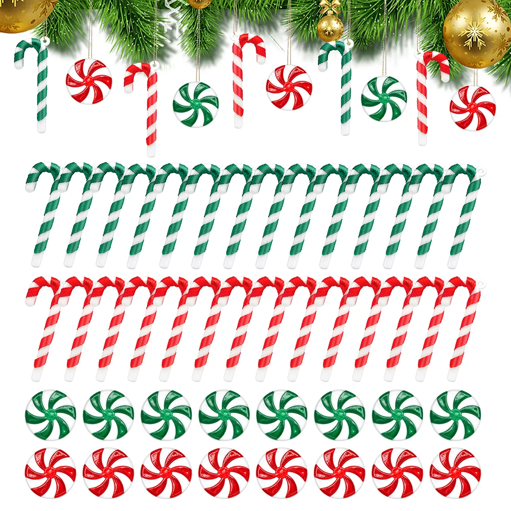 24PCS Mini Candy Canes Miniature Christmas Tree Decoration Peppermint Swirls Pendant DIY Scrapbook Craft Gift Home Party Navidad 1