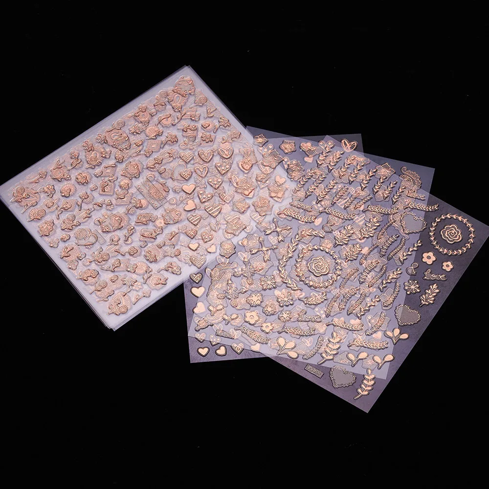 

3d Nail Art Sticker Rose Gold Holographic Bronzing Laser Silver Stickers Hollow Decals Laser Love Heart DIY Tips Decorations