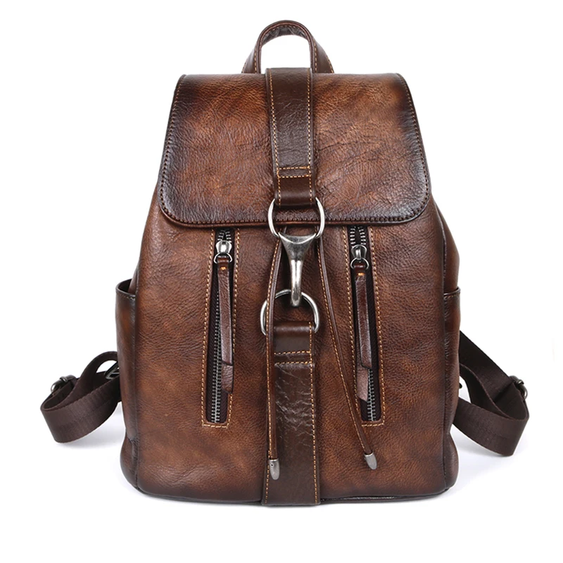 

Genuine Leather Women Backpack Daypack For Girls School Book Bags Retro Female Laptop Bag First Layer Cowhide Knapsack Rucksack