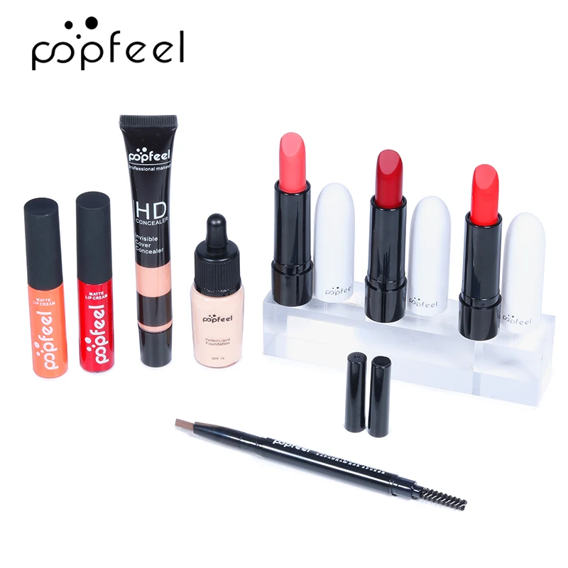 8PCS Women's Makeup Set Eyeshadow Concealer Lip Gloss Lipstick Dyed Eyebrow Concealer Brush Makeup Combo Set Korean Cosmetics