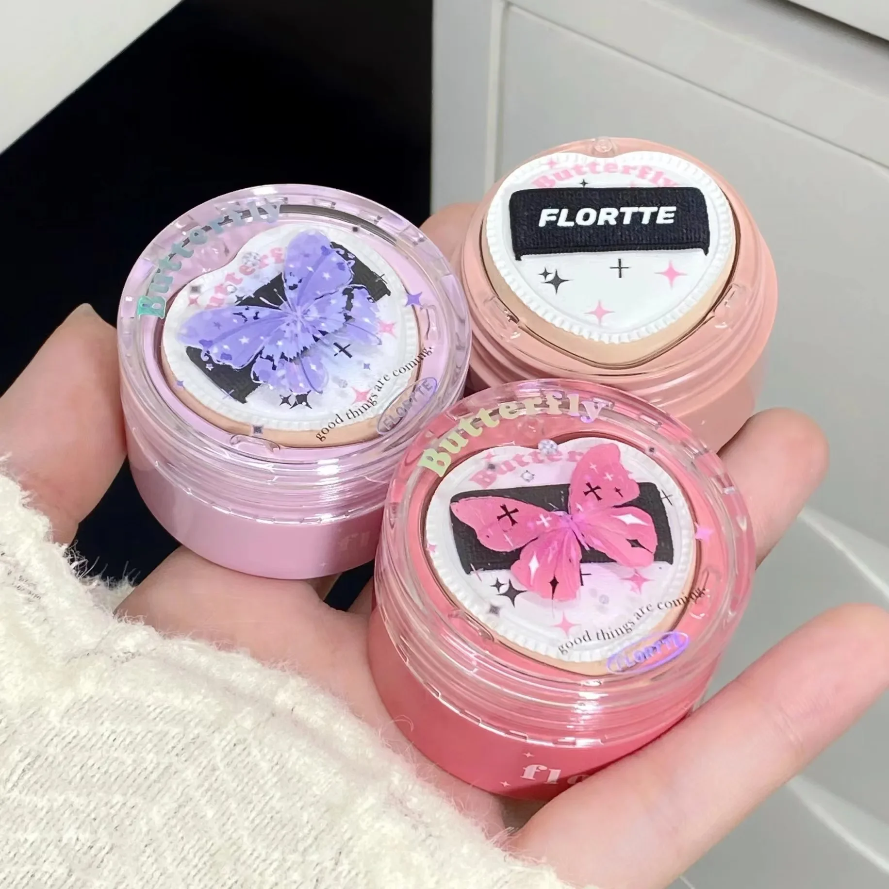 

Flortte Butterfly Airy Cream Blush Brighten Natural Nude Makeup Delicate Blush Makeup