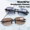 Fashionable Prescription Reading Eyeglasses Progressive Bifocal Sun Glasses for Middle-aged Frameless Presbyopia Glasses Diopter 1