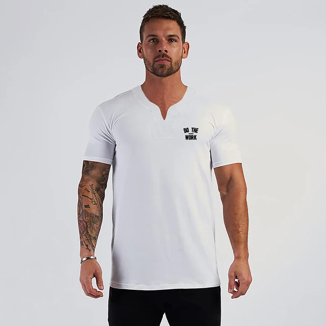 Muscleguys Brand Fashion V neck Short Sleeve T Shirt Men Slim Fit Sports T-shirt Men Summer Casual Fitness Tshirt Gym Clothing 1