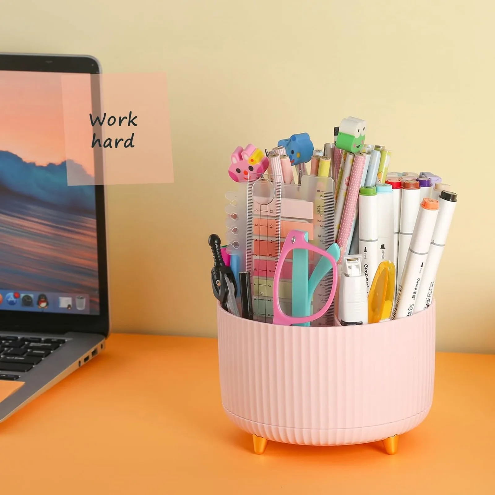 Pencil Holder 360 Degree Rotating Desk Organizer Pen Holder Spinning Makeup Brush Holder 5 Slots Pencil Cup For Desk