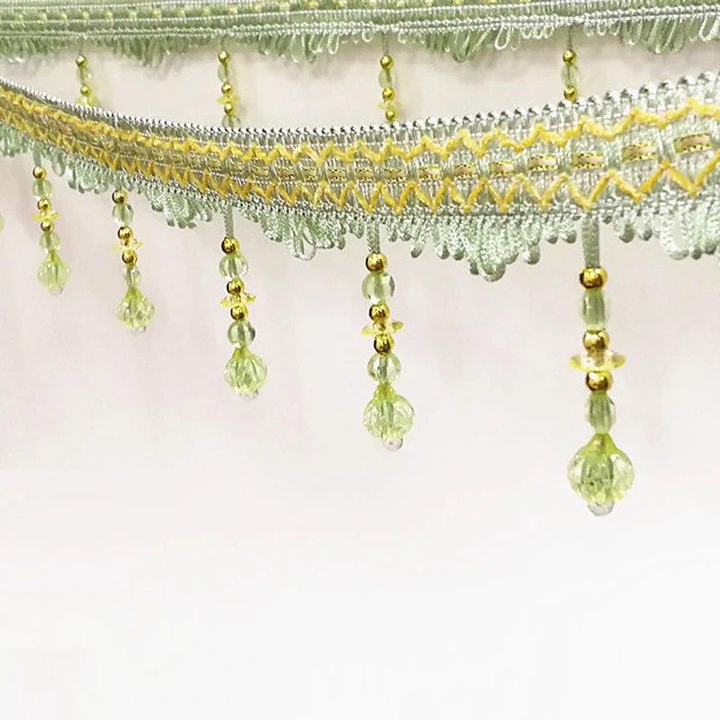 11 Yard Curtain Tassel Lace Crystal Bead Fringe Accessories Round Pendant Trim for Tablecloth Lamp Cover Upholstery/Stage Decor