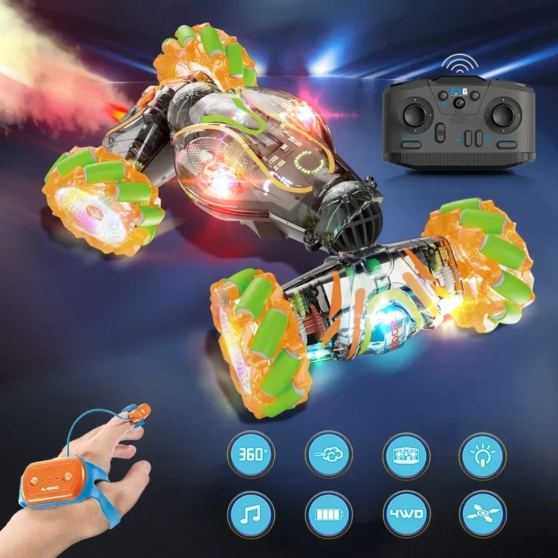 Led Rc Car Toy 2.4G Radio Remote Control Cars Rc Watch Gesture Sensor Rotation Twist Stunt Drift Vehicle Toy for Children Kids
