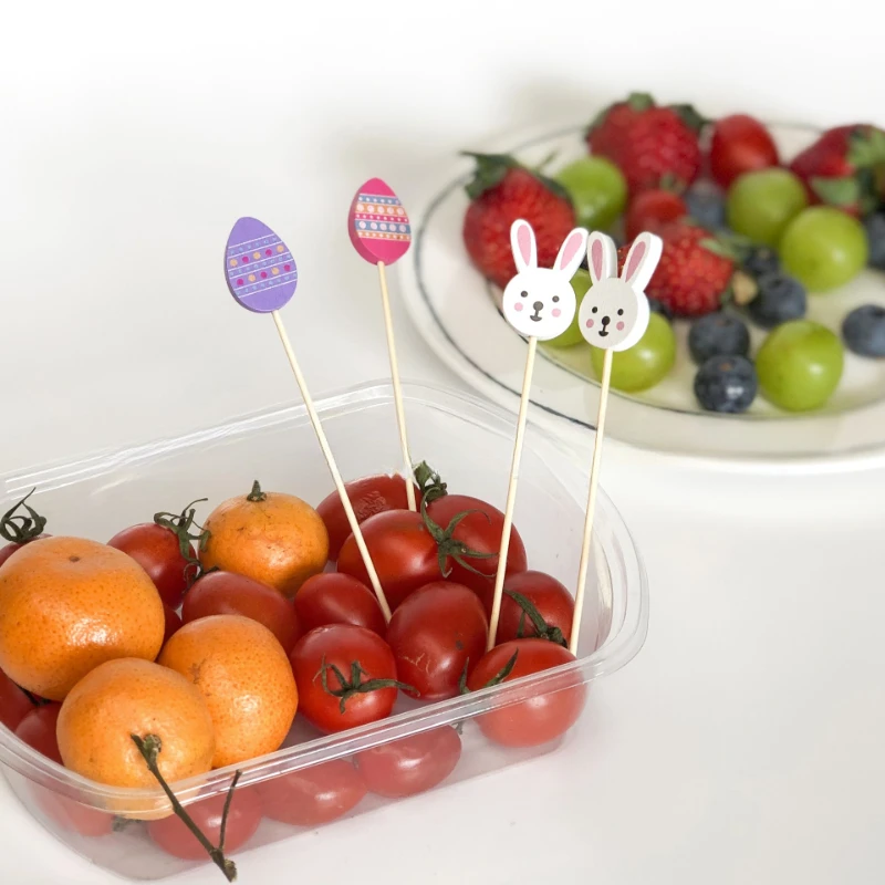 Easter Skewer Cartoon Bunny Egg Salad Stick Disposable Food Bamboo Toothpick 50/100Pcs
