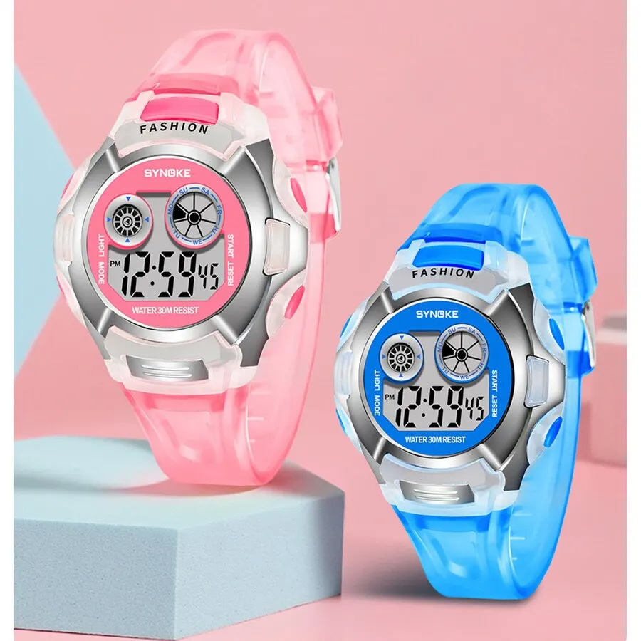 SYNOKE Student Electronic Watch Waterproof Sports Children Watch Glow Multi Function Digital Seven Colors Light Gift electronic watch