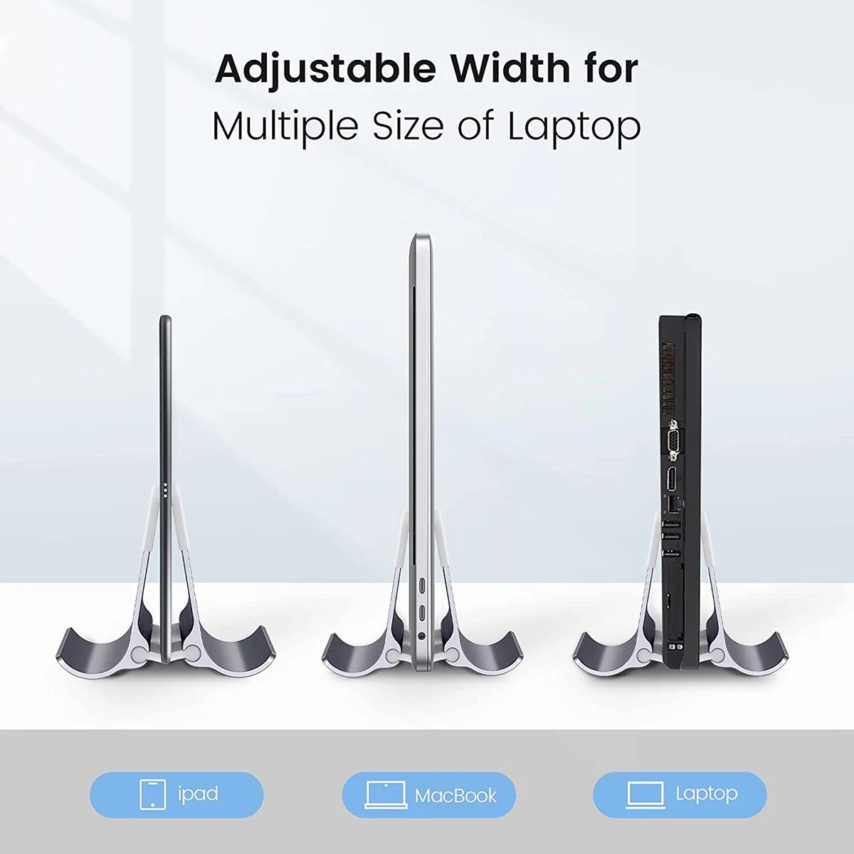 Supporto Verticale Doppio Per Laptop OMOTON | Regolabile, Per Fino A 17.3 Pollici, Argento - Foto 8