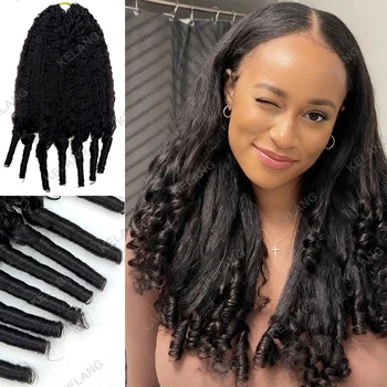 Capelli Ricci Afro Lisci Birmani con Piume, Capelli Umani per Crochet Senza Nodi, Trecce Boho Invisibili, Capelli Umani Miracolosi per Crochet