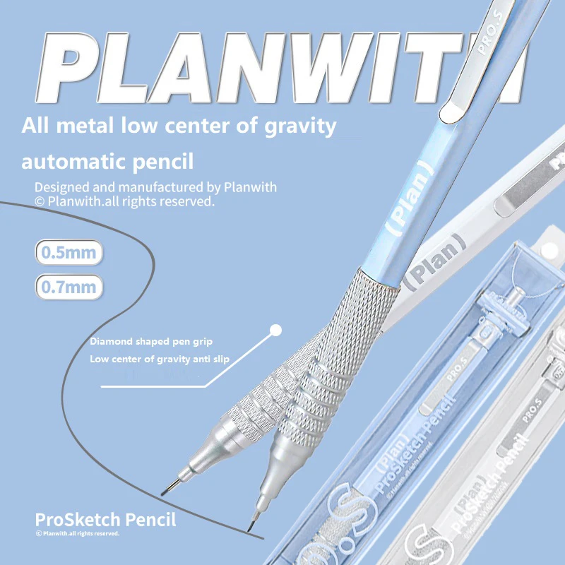 Planwith Metal Mechanical Pencil Texture 0.5/0.7mm Dropproof Durable Rod Stable Drawing Writing Aesthetic Office School Supplies