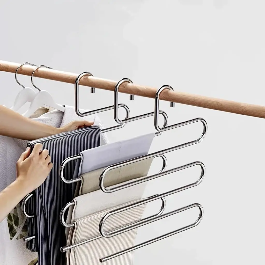 Five-layer stainless steel trouser rack,used for wardrobe storage, suitable jeans and trousers, space-saving design 6
