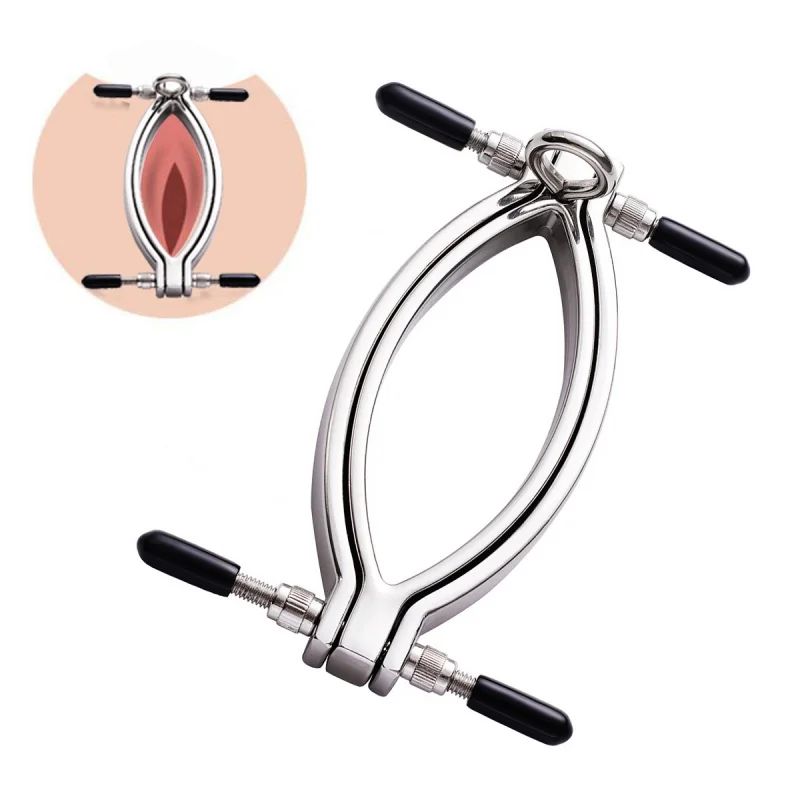 Stainless Steel Labia Clamp With Metal Chain Bondage Equipment Fetish Clitoris Stimulation Slave Speculum Vagina Opener Sex Toys