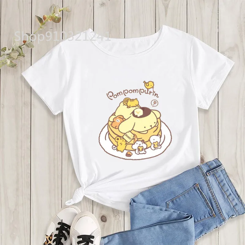 ★WAIKEI★ Cupid Pompompurin Raglan Short Sleeve T-shirt Pin Pompompurin T Shirt Women Kawaii Donut give up Fashion