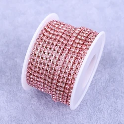 Elegant Gold Rhinestone Trim with Crystal Accents - 10Yard (Pink)