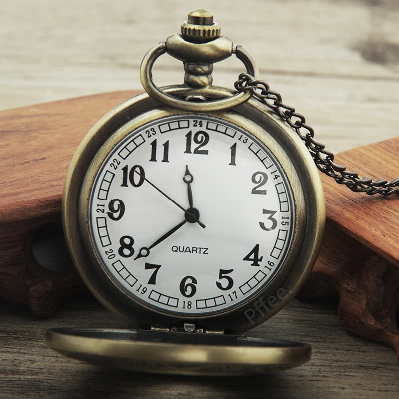 Pocket Watch Pffee Roman Numerals Quartz Antique Pocket Watch Chain for Men Women Steampunk Vintage Clock Reloj One Piece Gift quartz watch