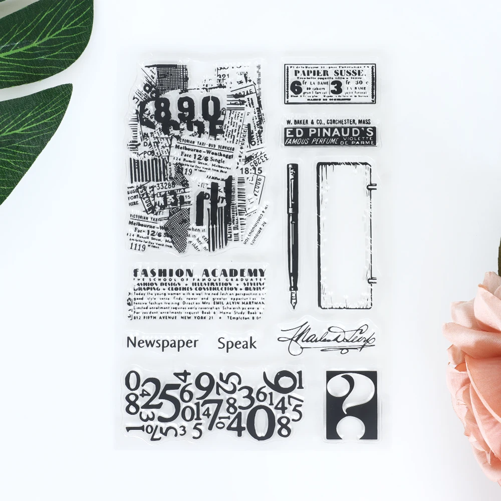 Newspaper Texture Theme Retro Transparent Rubber Seal Stamps Diy Junk Journal Decorative Scrapbooking Album Silicone Clear Stamp