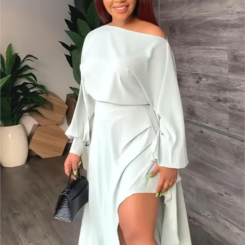 

Женское осеннее модное однотонное платье с длинным рукавом офисное женское Удобное повседневное элегантное Асимметричное Платье макси с диагональным воротником