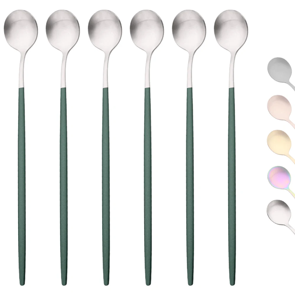 Set De 6 Cuillères Longues En Inox - Cuillères Dentelées Pour Fruits, Desserts Et Salades
