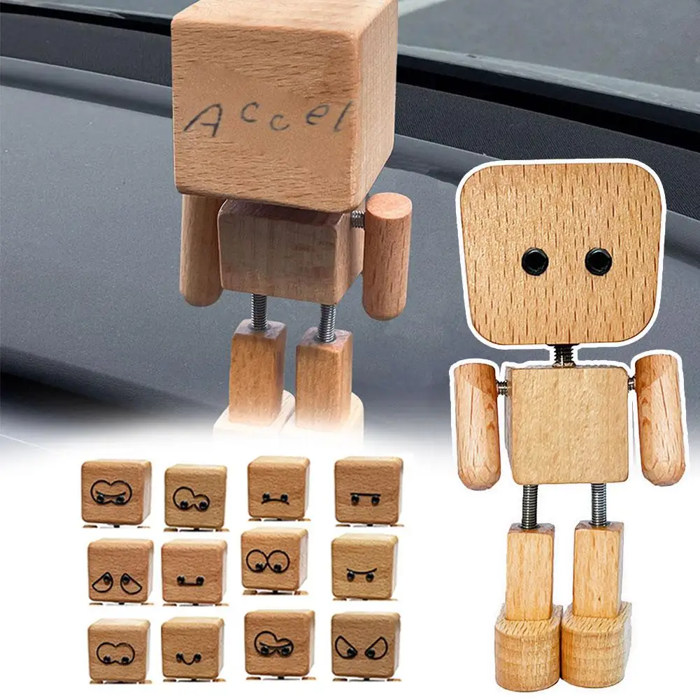 차량 콘솔용 흔들리는 나무 인형 다리 흔드는 로봇 수제 나무 인형 차량용 아로마 디퓨저
