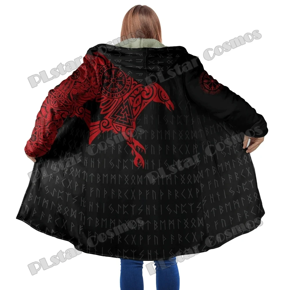 Space Eagle and Wolf Tattoo 3D Printed Men's Sherpa Hooded Cloak Winter Unisex Casual Thick Warm Hooded Capes Outerwear PF143