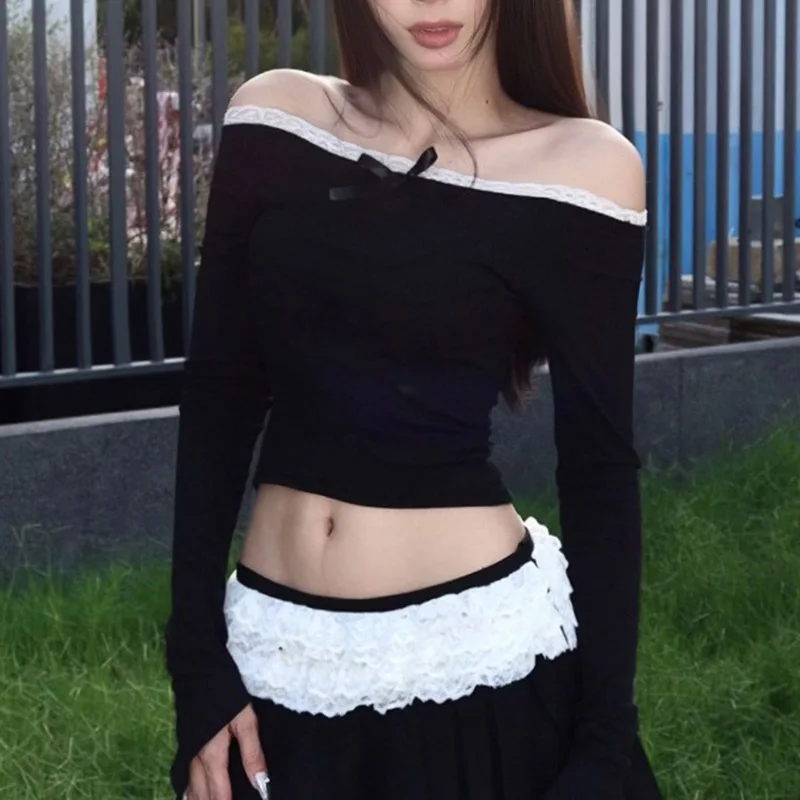 y2k Skirt Women Fairycore Clothes Lace Patchwork Low Waist Pleated Mini Skirts 2000s Evening Party Skirts Streetwear