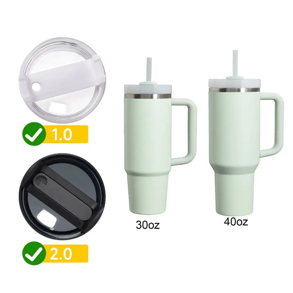 Set 2 Coperchi Di Ricambio A Prova Di Perdite Per Stanley Cup 40oz + Cannucce E Spazzola - Beige, Senza BPA