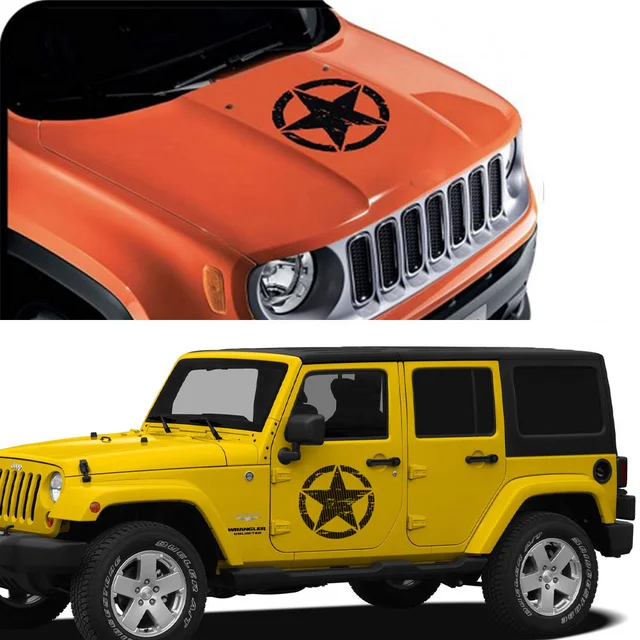 2Pcs Car Hood Door Star Vinvl Stickers For Jeep Cherokee Patriot Compass Wrangler JK JL TJ YJ Renegade Trail Tuning Accessories