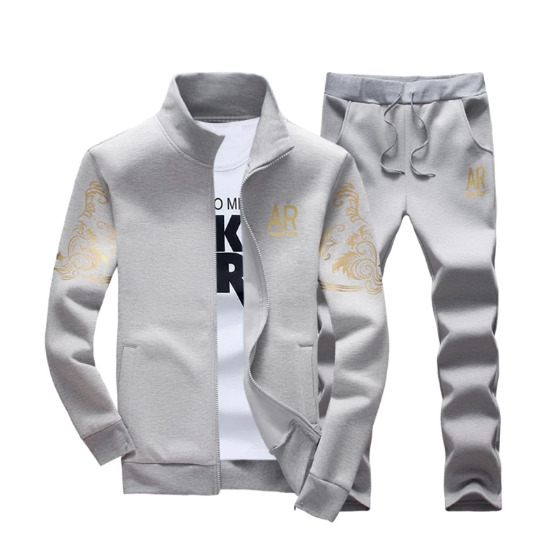 Fashion Men Tracksuit Outerwear Hoodie Set 2 Pieces Autumn Sporting Track Suit Male Fitness Sweatshirts Jacket + Pants Sets