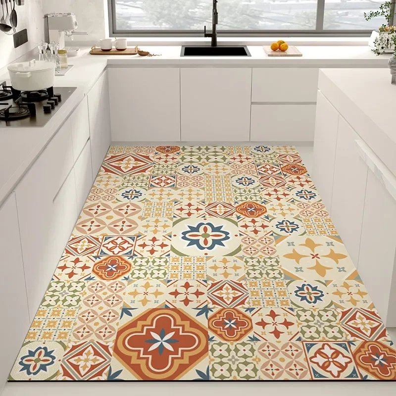 Kitchen Carpet Waterproof PVC Floor Mat Restaurant Large Area Rug Anti-slip Mats Household Doorway Oil-proof Decoration Rugs 러그