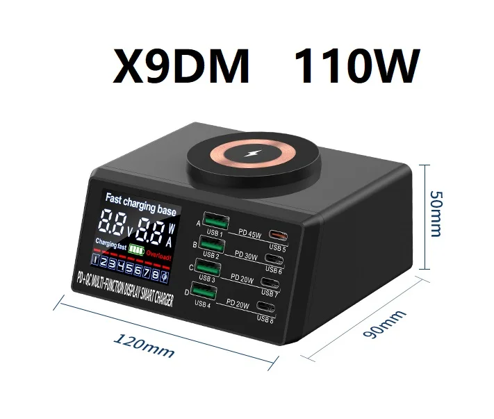 다기능 충전기 MECHANIC V-Power 8Pro USBX9 X9M 110W USB 무선 스마트 LED 디스플레이 빠른 충전 전화 충전 스테이션