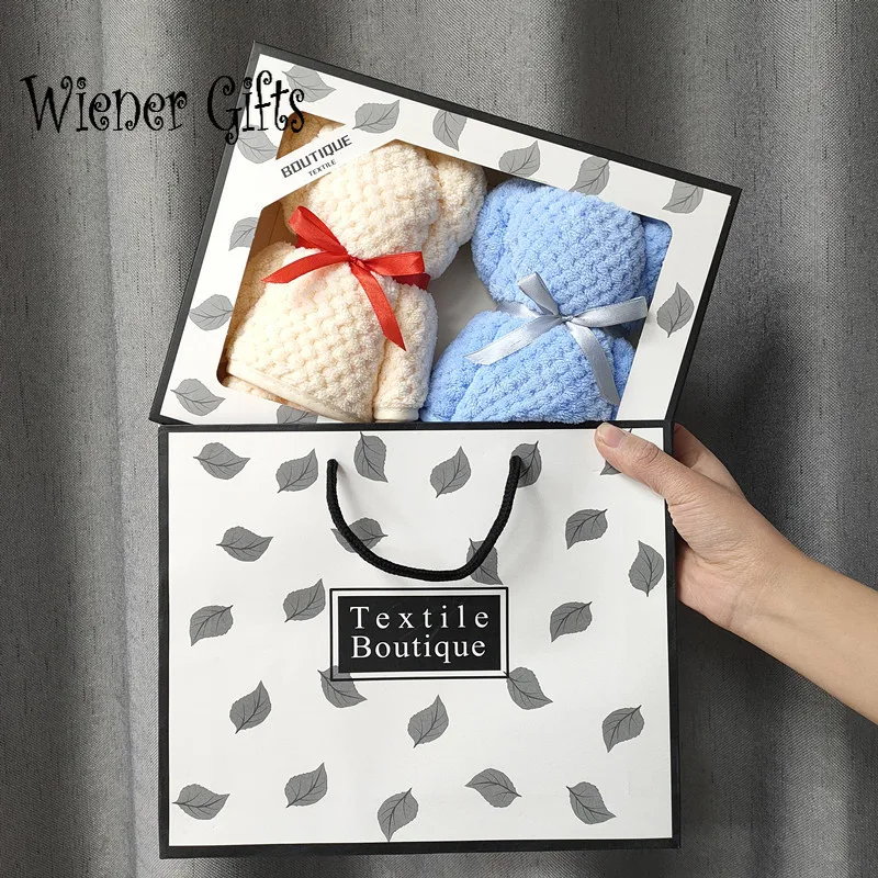 75x35cm Coral Velvet Fleece Bear Hand Towel With Bag Absorbent Face Wedding Business Holiday Gifts Bathroom