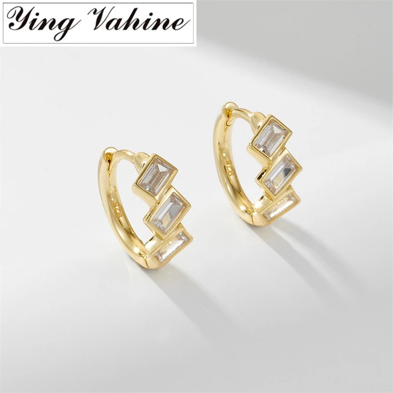 

ying Vahine 925 Sterling Silver Jewelry Simple and Classic Square White Zircon Hoop Earrings for Women