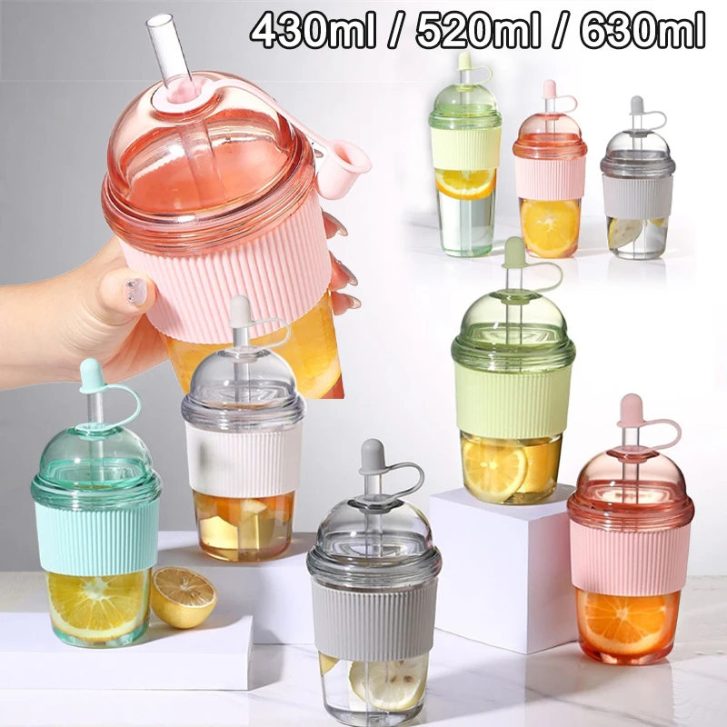 630/520/430ML Straw Cup With Lid And Straw Portable Large Capacity Tea Coffee Milk Cup Ins Style Water Cup For Office Juice Mug