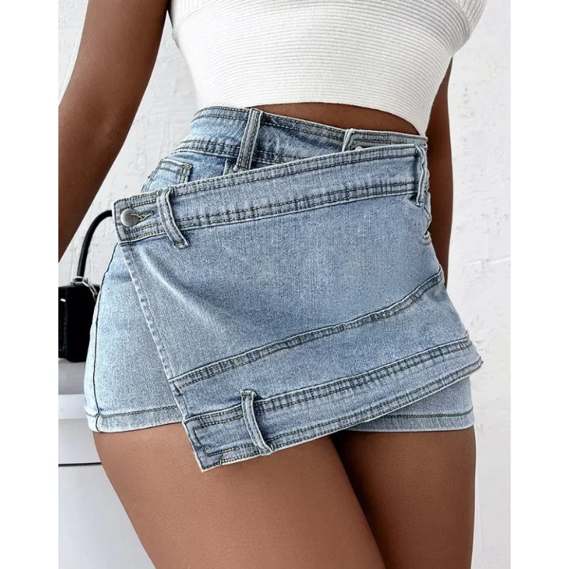 

DEAT Fashion Women's Denim Skirt New High Waist Irregular Chain Spliced Gray Above Knee Skirts Female Tide Summer 2023 17A1443