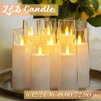 6–90PCS LED Acrylic Flameless Candles – Battery Operated, Flickering, Wedding & Party Decor 1