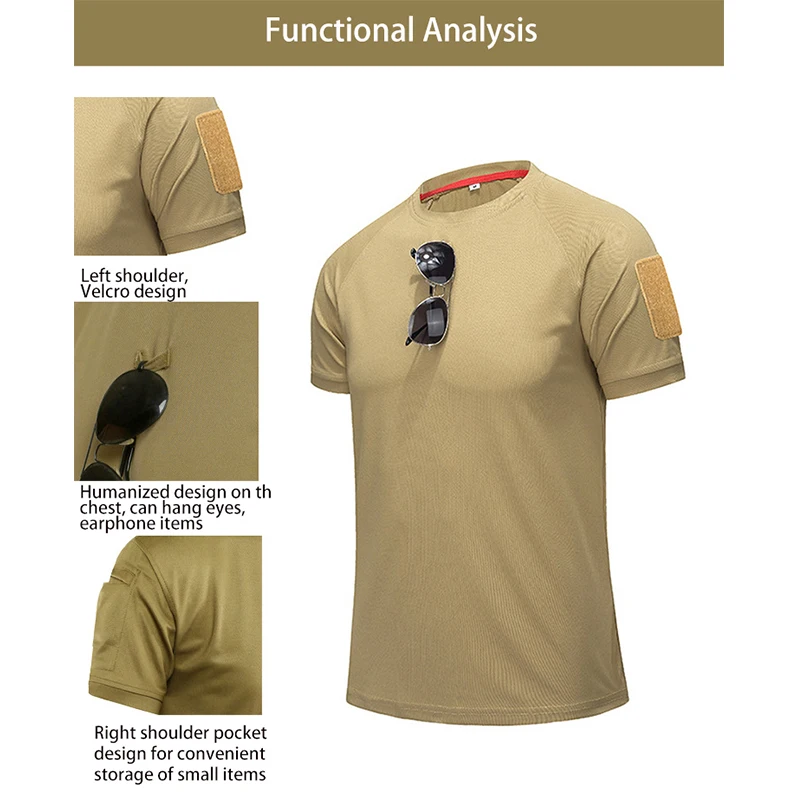 Men's Summer T Shirt Quick Dry UV Proof O-Neck Tactical Breathable Top for Camping Trekking Hiking Climbing Short Sleeve Shirt