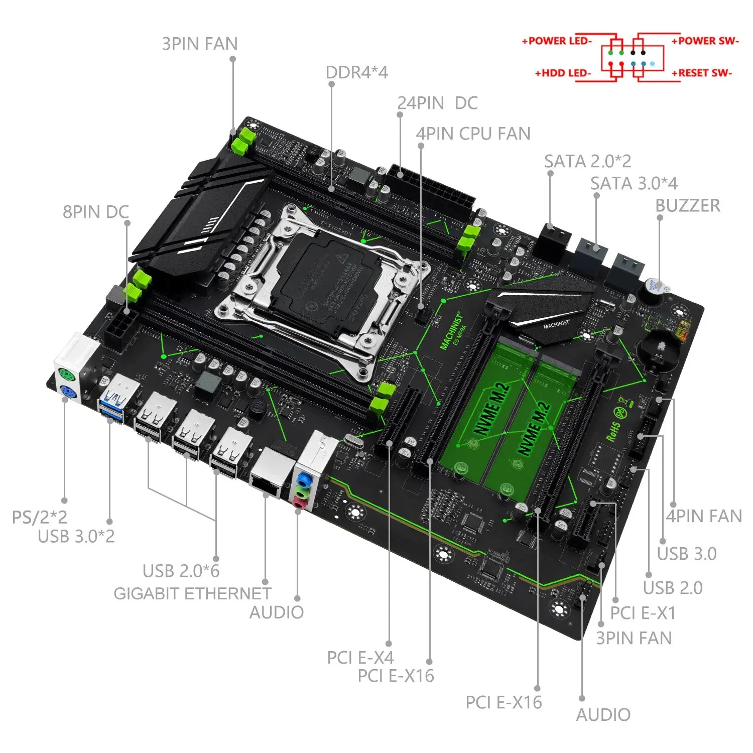 MACHINIST E5 MR9A V1.0 X99 Motherboard Support LGA 2011-3 Xeon E5