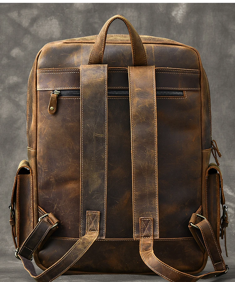 3812-9f6892.jpg Vintage Crazy Horse Genuine Leather Backpack Men Backpack 17" Laptop Travel Rucksack Large Bag