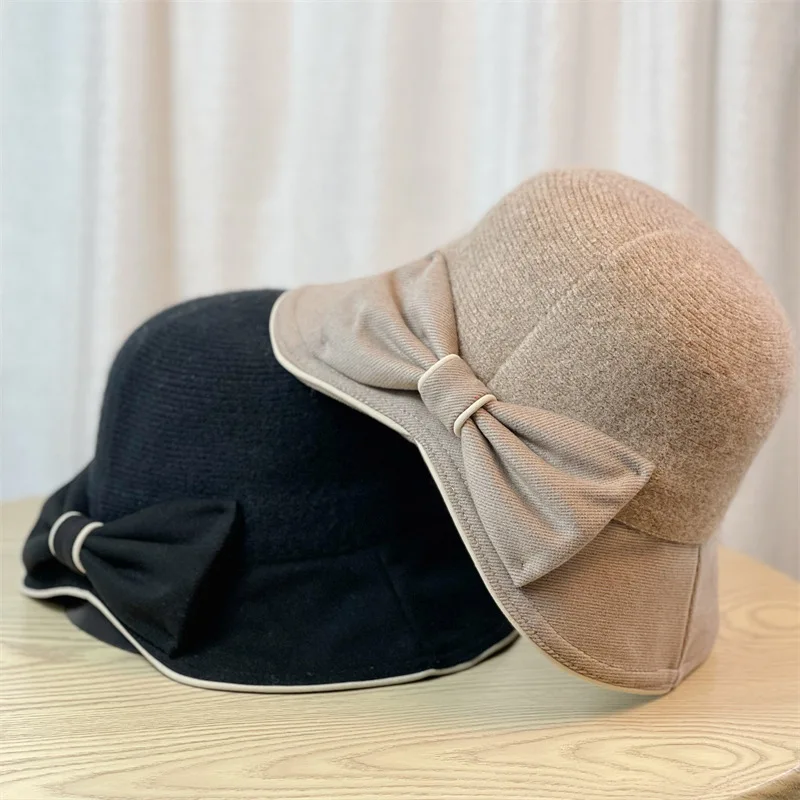 

New Fashion Versatile Foldable Fisherman Hat Bowtie Autumn Winter Elegant Women's Bucket Hat Casual Windproof British Basin Cap