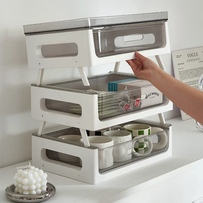 

Dust Proof Storage On Desktop With Drawer Multi-layer Debris Sorting Rack Kitchen Cup Storage Kitchen Accessories Organizer