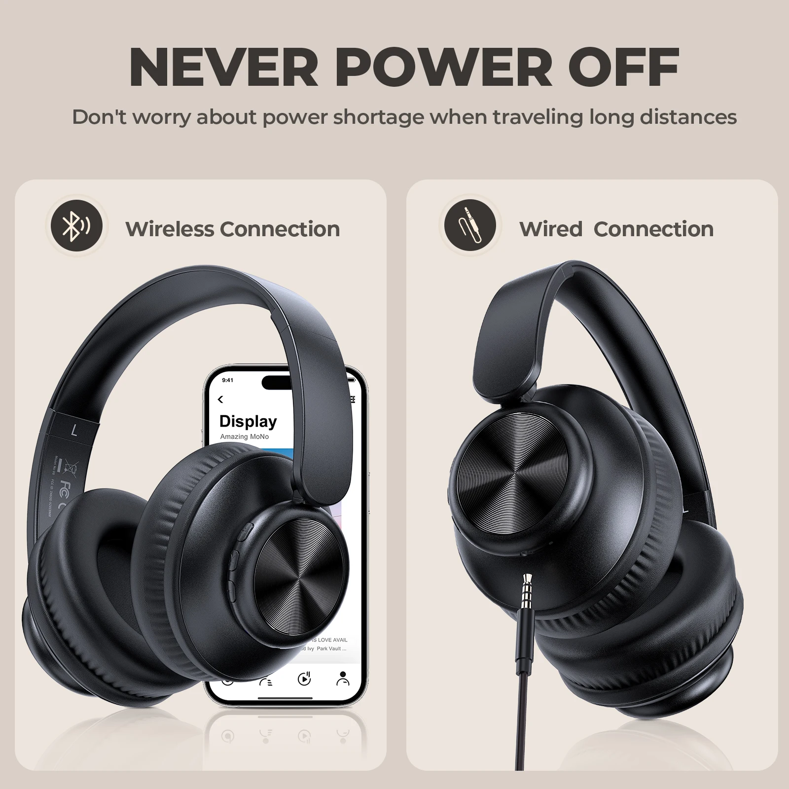 Wireless Noise Cancelling Headphones with Microphone
