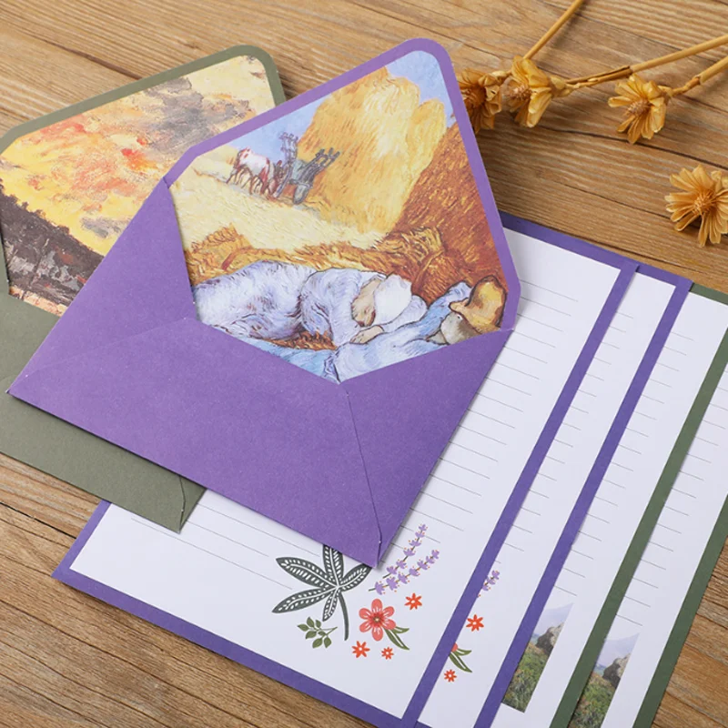 Letter Paper Set Van Gogh Monet 6 Envelope 10 Letters A5 Oil Painting Vintage Western Envelope writing paper set