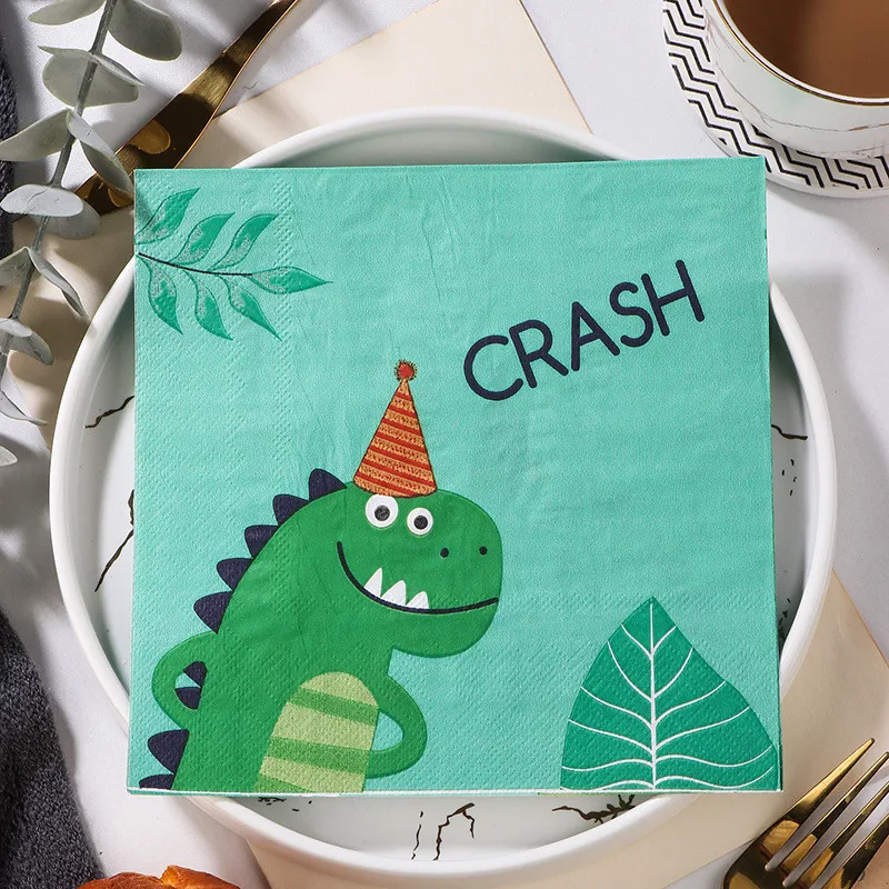 20Pcs/Pack Cartoon Dinosaur Printed Table Paper Tissue Napkins Elegant Children Birthday Wedding Party Home Decor