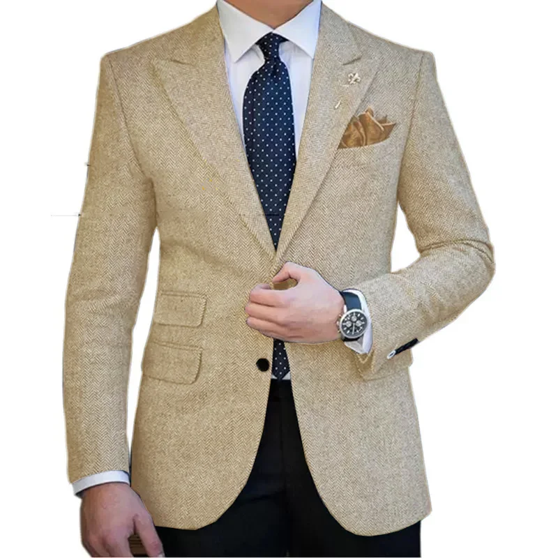 Men's Herringbone Jacket Single Breasted Slim Fit Fashionable and Comfortable Commuting Business and Leisure Suit Jacket Men Suits Jackets
