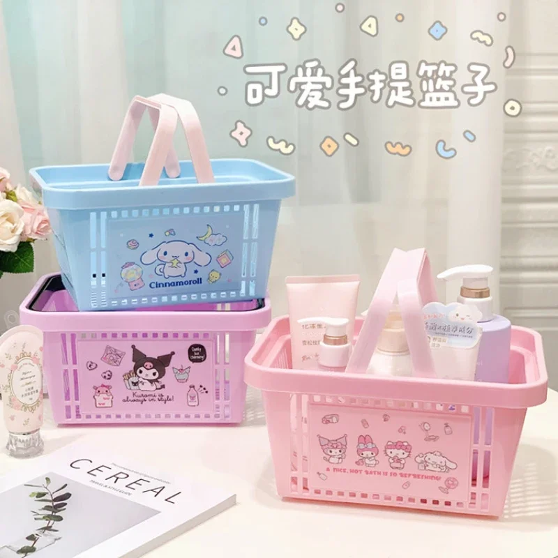 

New Sanrio Home Cute Bath Basket Cinnamoroll Kuromi My Melody Pochacco Bathroom Hand Basket Toiletries Storage Bath Basket