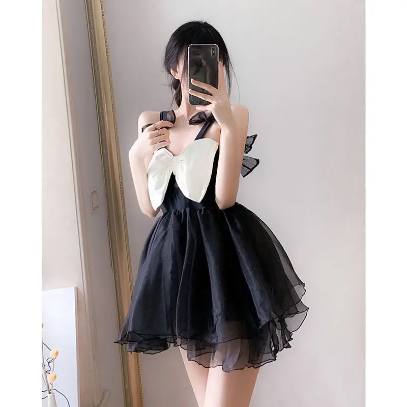 Summer Fashion Sexy Casual Swimsuits Women Harajuku Kawaii Slim Fit Bikinis Sleeveless Dress Bow Knot Swimwear Female Clothes