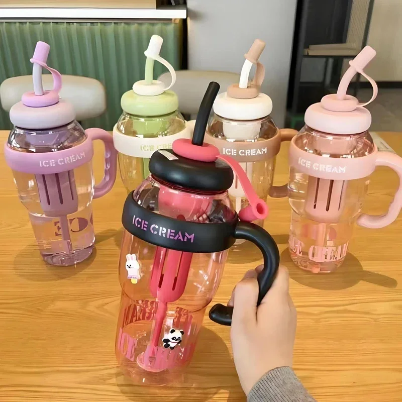 1PC 1300ML Portable Plastic Cup Large Capacity Plastic Straw Drink Bottle Outdoor Travel Portable Gym Fitness Summer Water Cup