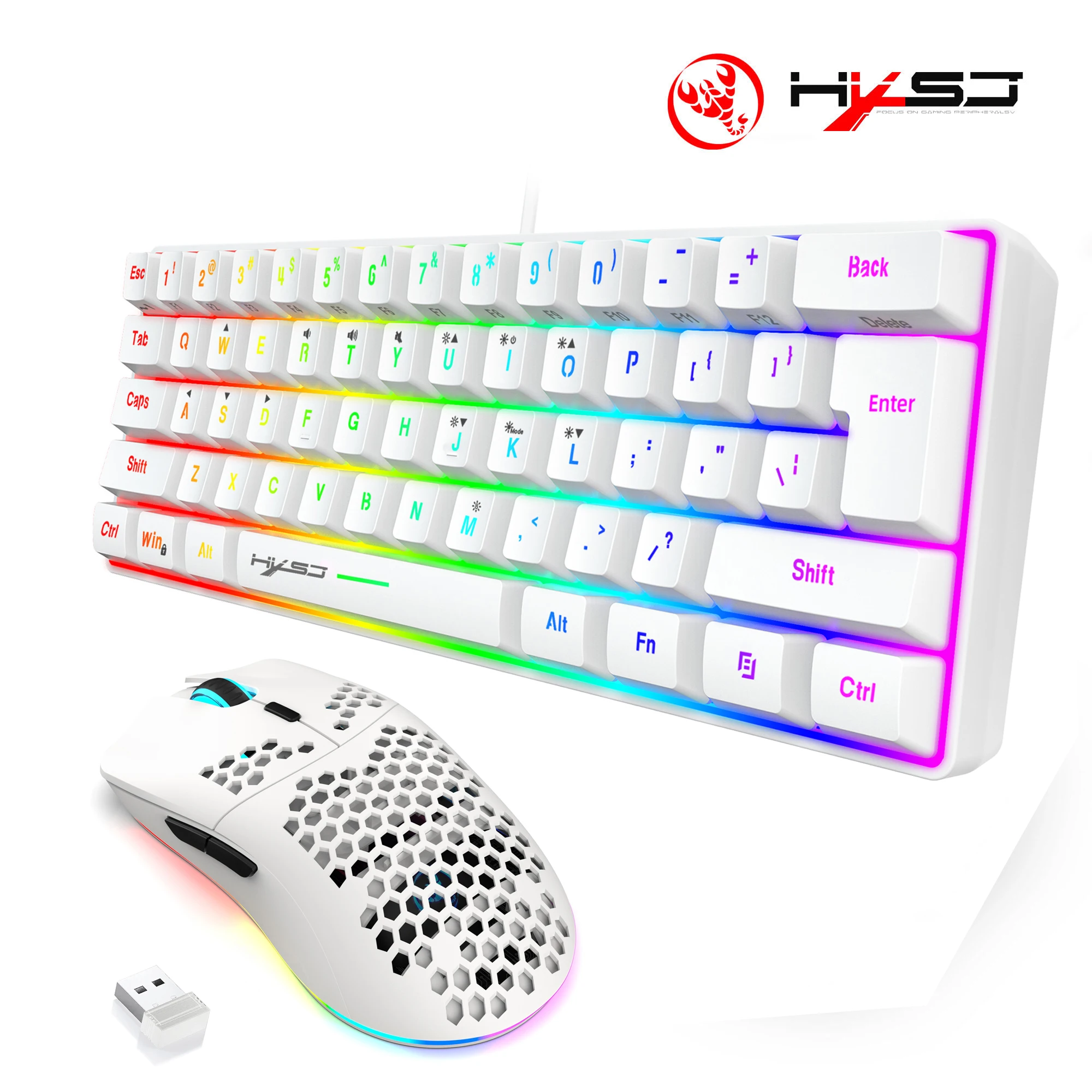 Venda quente 60% mini teclado de jogo portátil e mouse combos teclado com fio ergonômico rgb retroiluminado mouse sem fio para jogo de laptop